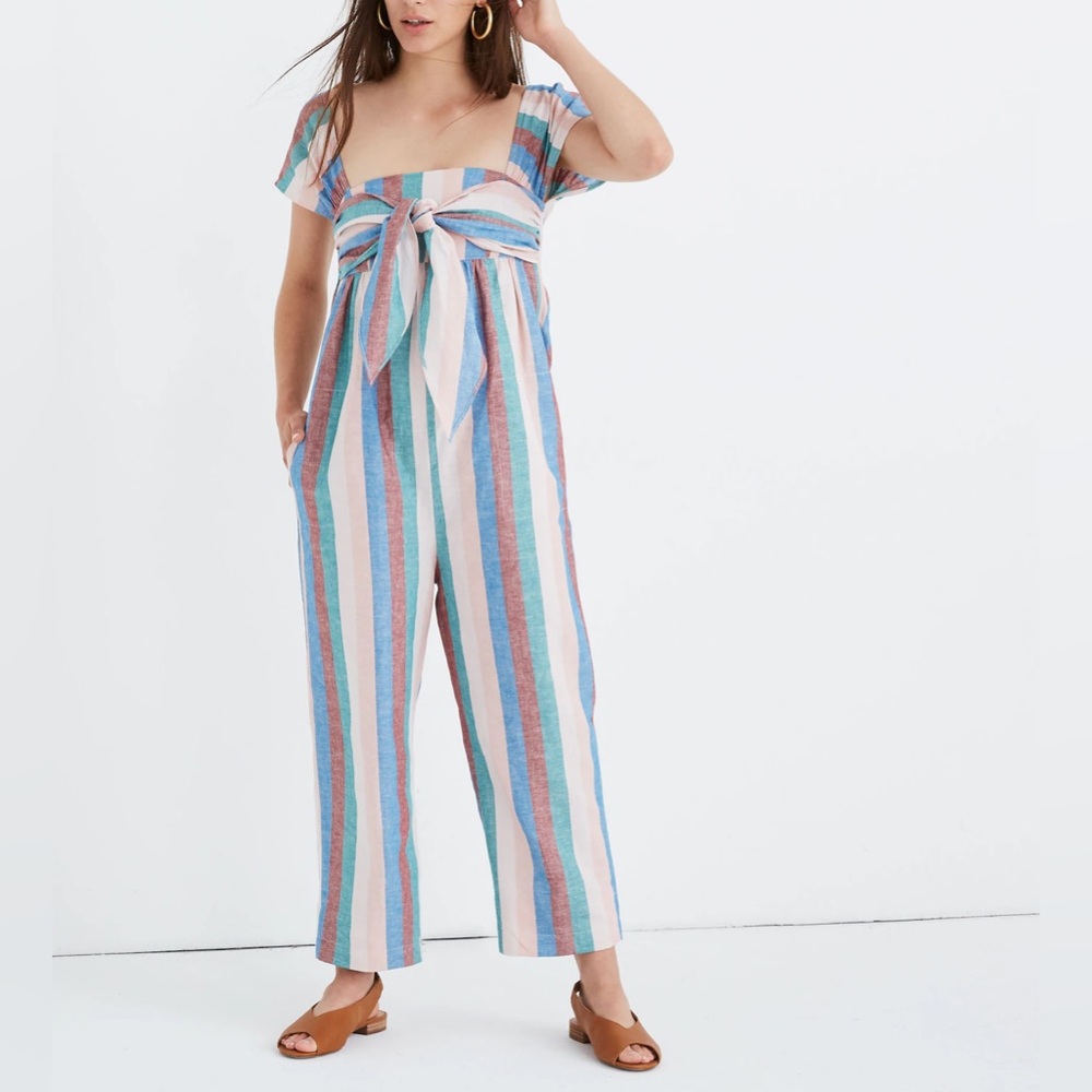 Striped Tie-Front Wide-Leg Jumpsuit - Multi